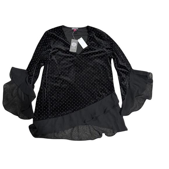 Vince Camuto Tops - Vince Camuto Layered Polka Dot V-Neck Blouse Women's S Rich Black 3/4 Sleeve